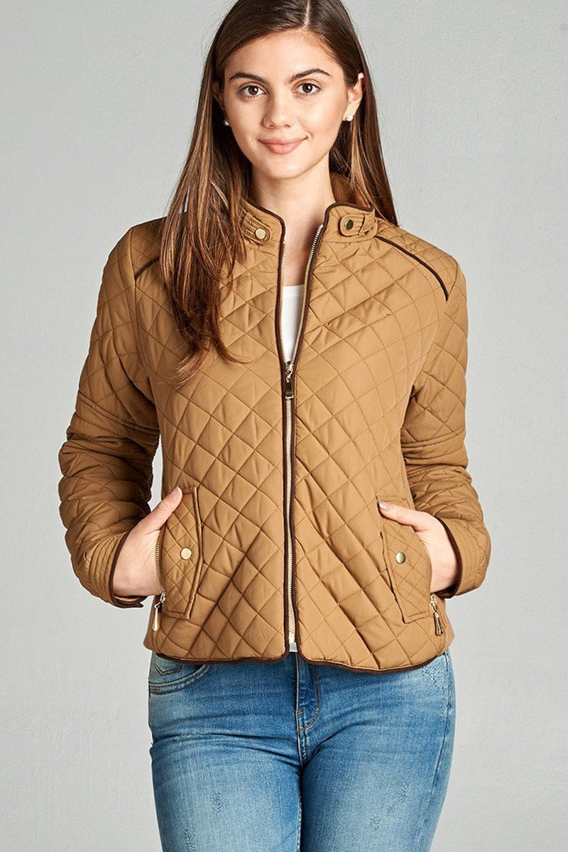 Quilted Padding Jacket With Suede Piping Details Coats, Jackets & Vests