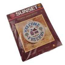 Sunset Welcome Friends Stamped Cross Stitch Kit 4925 Enstaff 1984 Fits 12" Hoop - $19.80