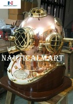 Nautical Copper Brass U.S Navy Mark V Diving Divers Helmet W/Base
