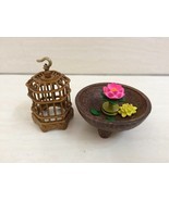 Dollhouse Miniature Bird Cage And Lotus Flower Set. RARE - $24.00