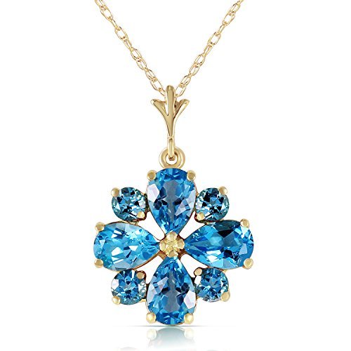 Galaxy Gold GG 2.43 Carat 14k 16 Solid Gold Necklace with Natural Blue Topaz Pe