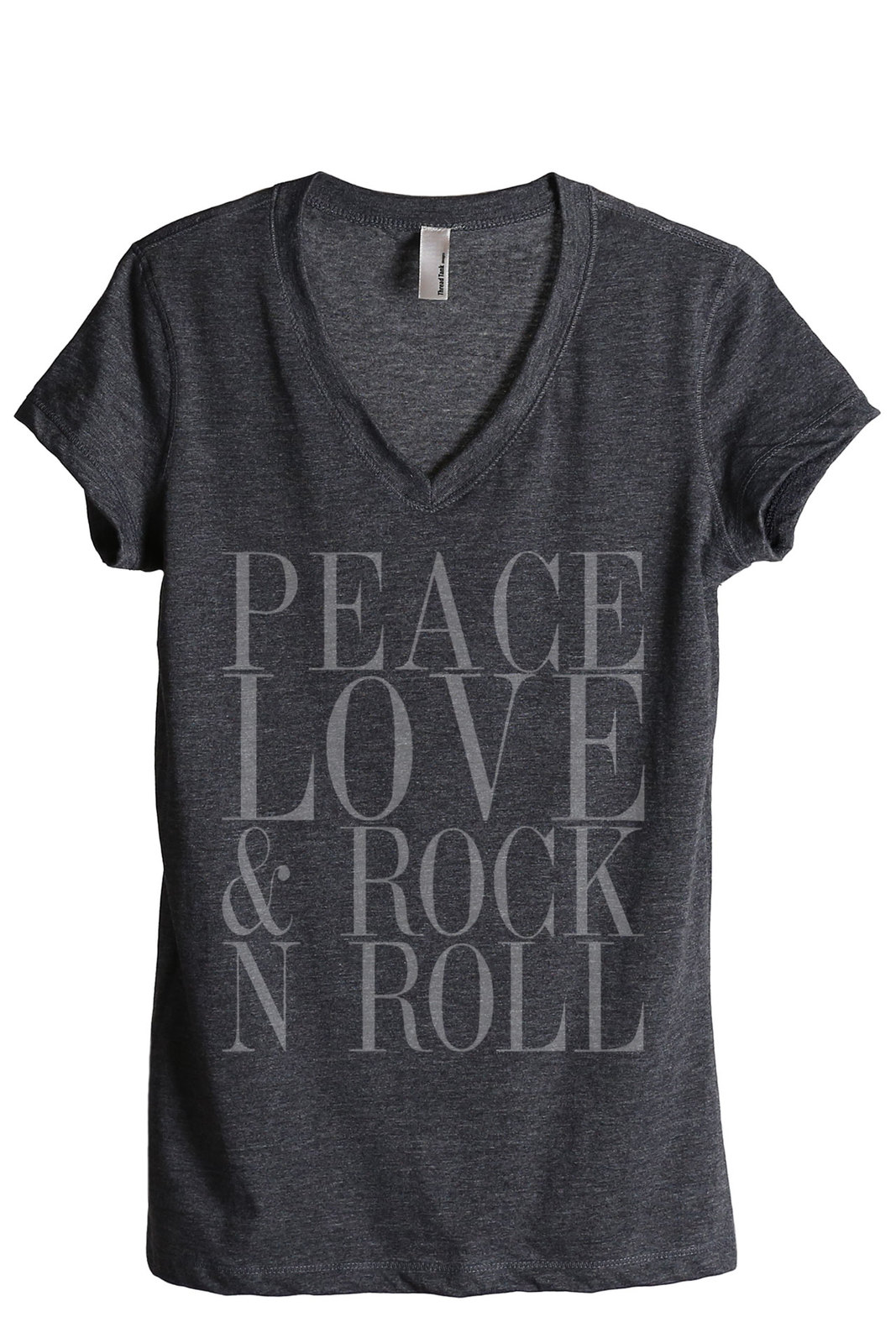 Image of Thread Tank Peace Love And Rock n Roll Women's Relaxed V-Neck T-Shirt Tee Charco