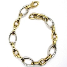 SOLID 18K YELLOW WHITE GOLD BRACELET, OVAL EYE ALTERNATE LINK, MADE IN ITALY image 1