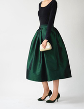 Elegant COBALT BLUE A-line Pleated Taffeta Skirt Ruffle Plus Size Pleated Skirts image 4