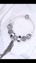 925 Sterling Silver Complete Charms Beads Bracelet-Black &amp; White Cherry - £117.18 GBP