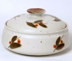 2 Quart Covered Casserole Pottery with Olive Branches Vintage Art Piece - $14.58