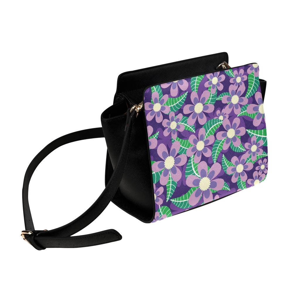 Elegant Purple Color Flower Satchel Bag Crossbody Bags Travel Tote Bags
