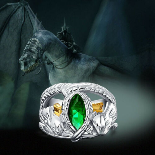 925 Sterling Silver LOTR Aragorn's Ring of Barahir Green Zircon Rings Multi-size