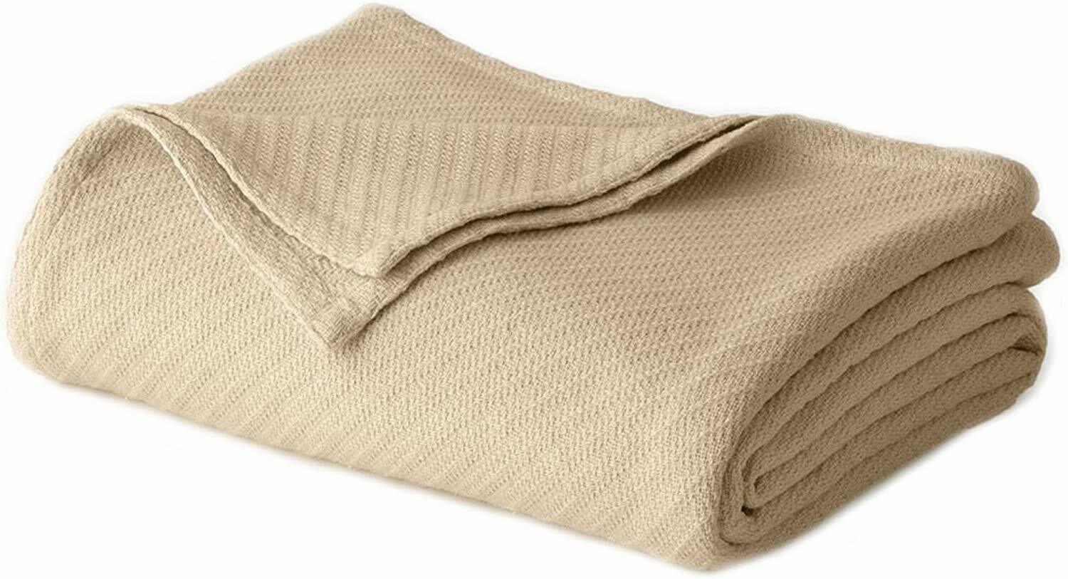 Queen Twill Blanket Woven Beige 90 x 90 Cotton Herringbone Thermal ...