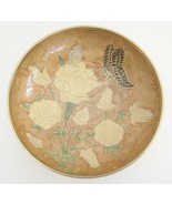 Brass Bowl Cloisonne Enamel Design Flowers Butterfly Copper Color Cream ... - $16.92