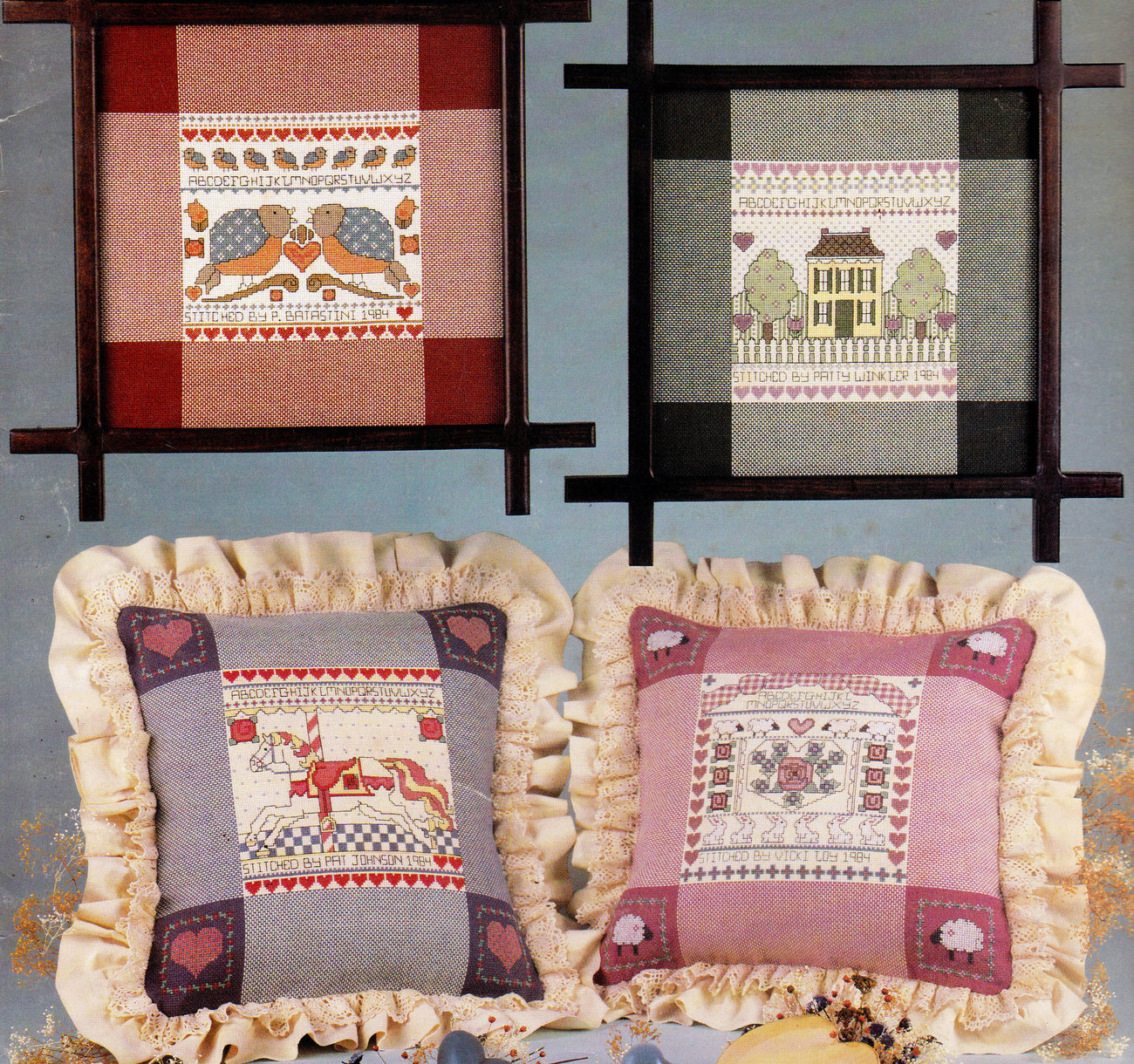 Hopscotch Samplers Cross Stitch Pattern Booklet Vintage 1984 Country Folk Art