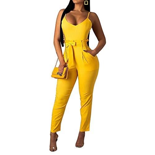 IyMoo Womens Sexy Jumpsuits Solid Summer-Spaghetti Strap Bodycon ...