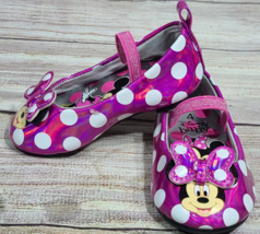 Disney Baby Minnie Mouse Mary Jane Flats Baby Size 4 Pink White Polka Do... - $14.54