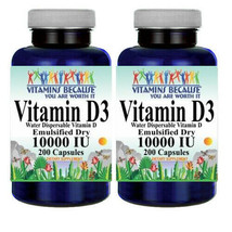 Vitamin D3 10000IU 2X200Caps Water Dispersable Emulsified Dry as Cholecalciferul - $28.66