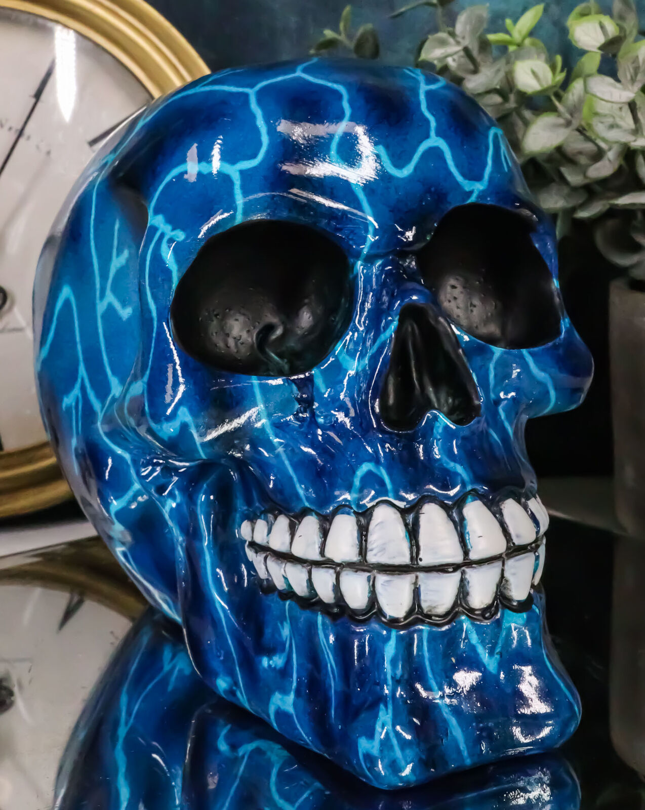 Zeus Lightning Bolt Thunder Storm System Blue Thunderbolt Skull Macabre Figurine