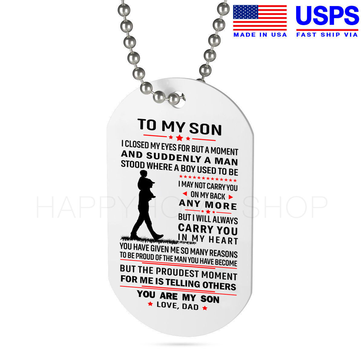 Father & Son Dog Tag Birthday Gift for Son Always Carry You in my Heart -D311