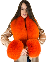 Arctic Fox Fur Stole 47' (120cm) + Tails as Wrisbands Saga Furs Scarf Hot Orange image 1