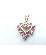 Vintage HEART PENDANT with 7 RUBIES in 10K Yellow GOLD VERMEIL on STERLING  - $52.00