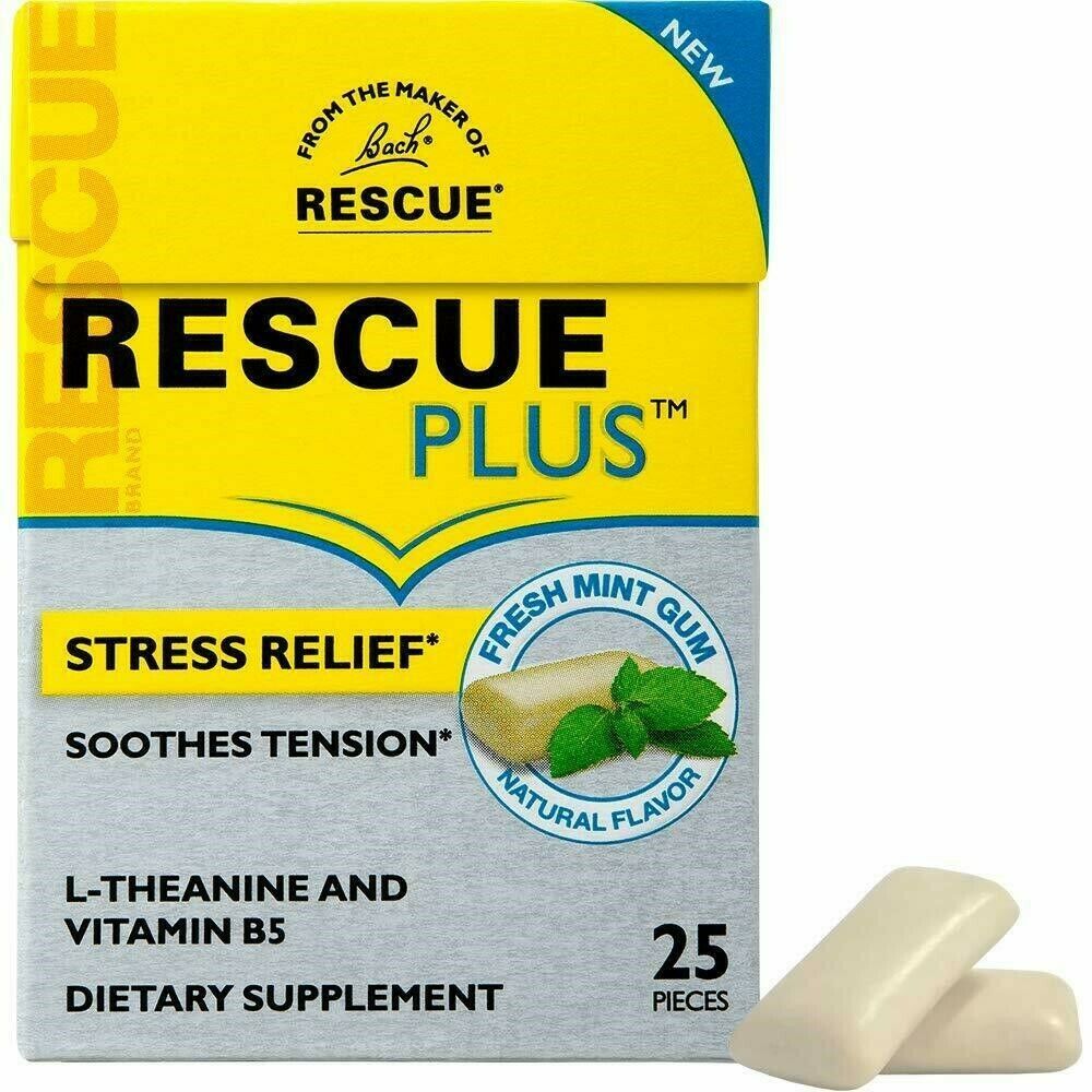 Primary image for Rescue Plus Stress Relief Gum, Dietary Supplement, Natural Mint Flavor – 25 P...