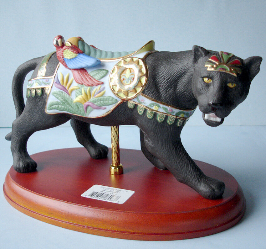 Lenox Carousel Black Jaguar Porcelain Figurine Wood Base Hand Painted