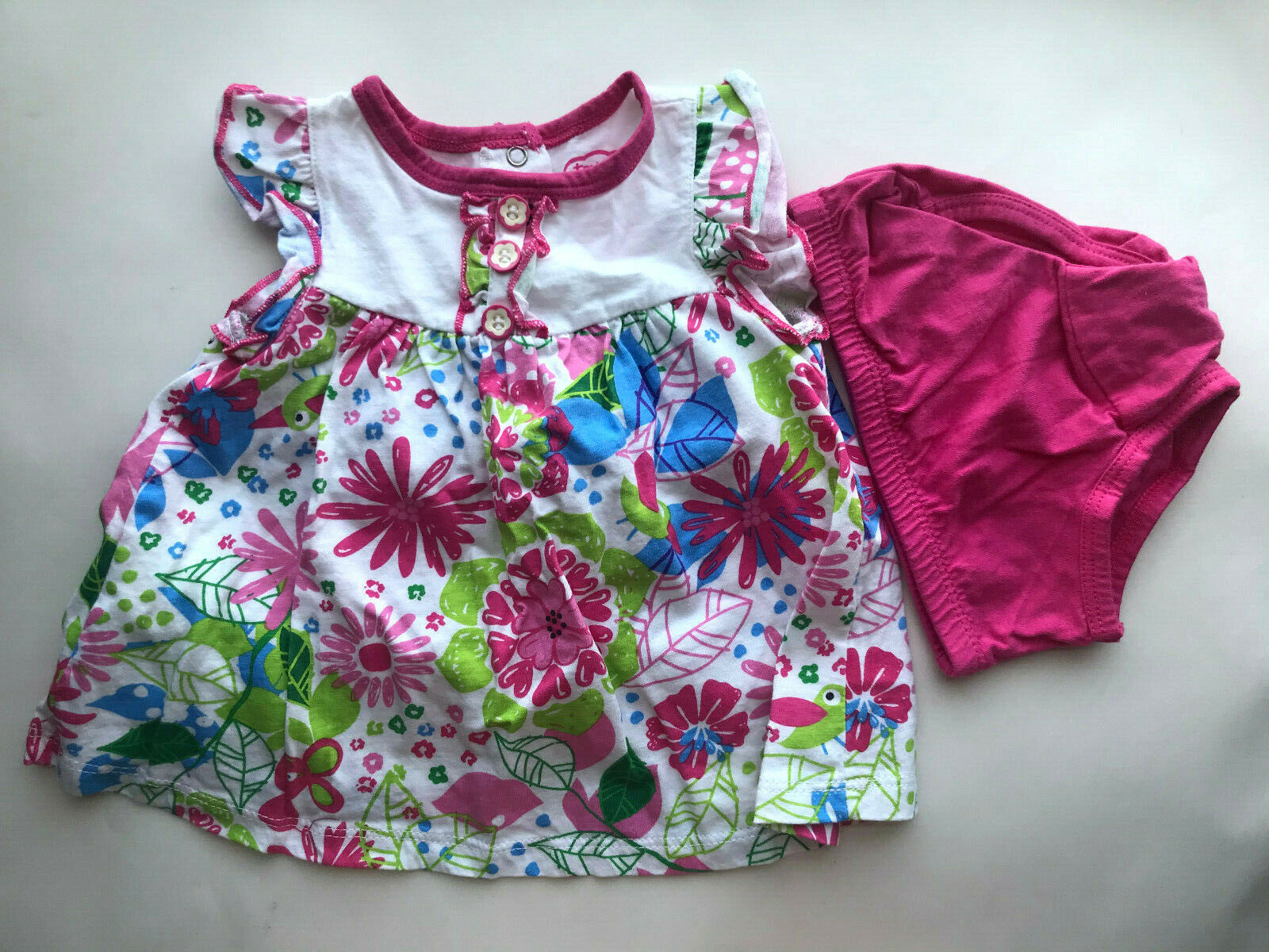 Primary image for Girl's Size 3M 0-3 Months Truly Scrumptions White Pink Floral Bird Dress, DC Set