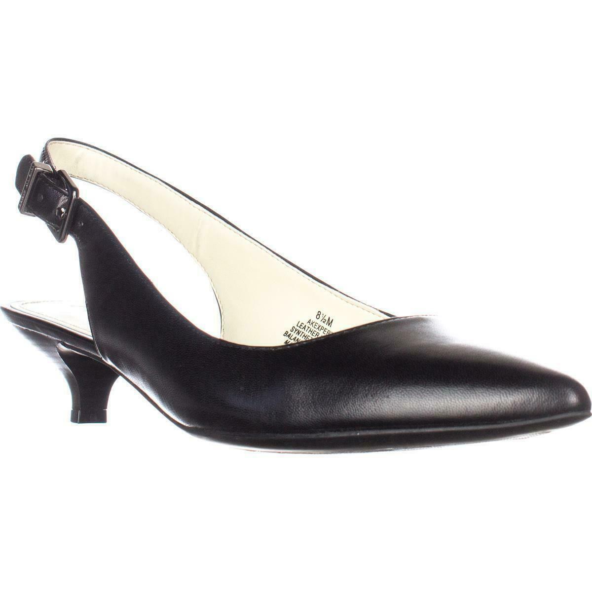 Anne Klein Expert Dress Kitten Heels Pumps, Black Leather, 6.5 US - Heels