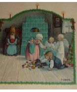 A/S P. Ebner Santa Claus in Gray Coat, Kids Playing Antique Christmas Po... - $35.00