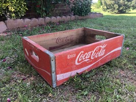 Vtg Coca Cola Wooden Crate Carrying Tray Oklahoma 70s Red Storage Unique... - $93.14