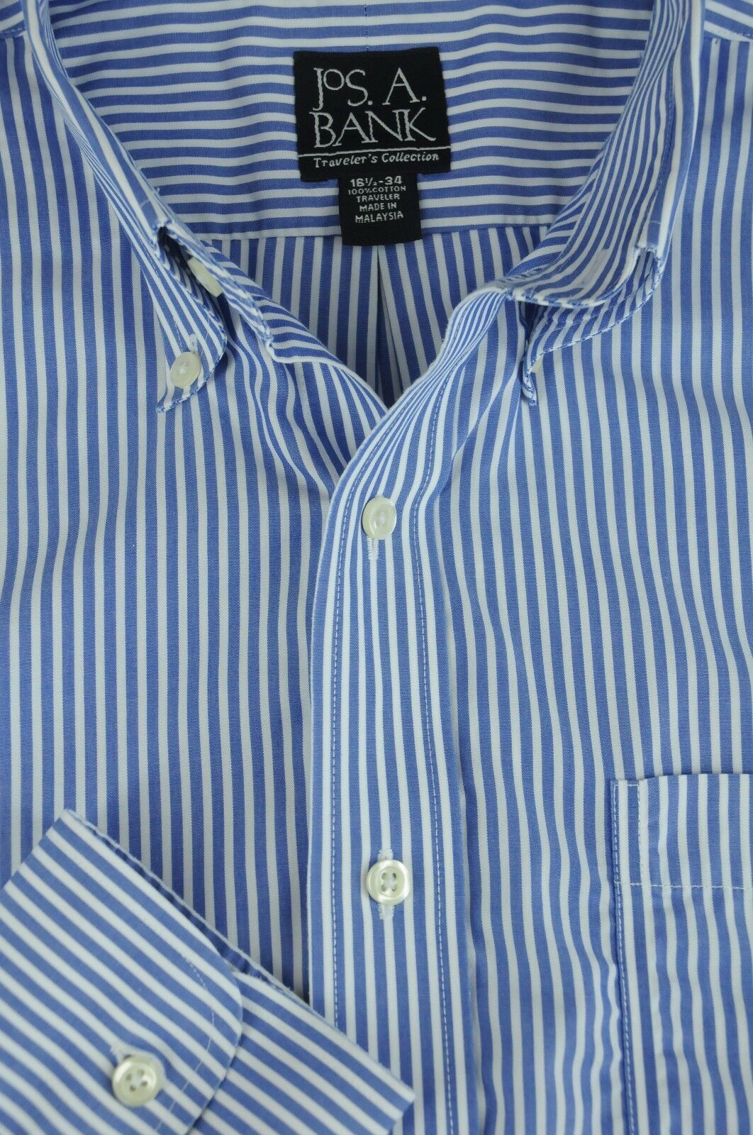 Jos A Bank Men's Blue & Striped Cotton Dress Shirt 16.5 x 34 - Dress Shirts