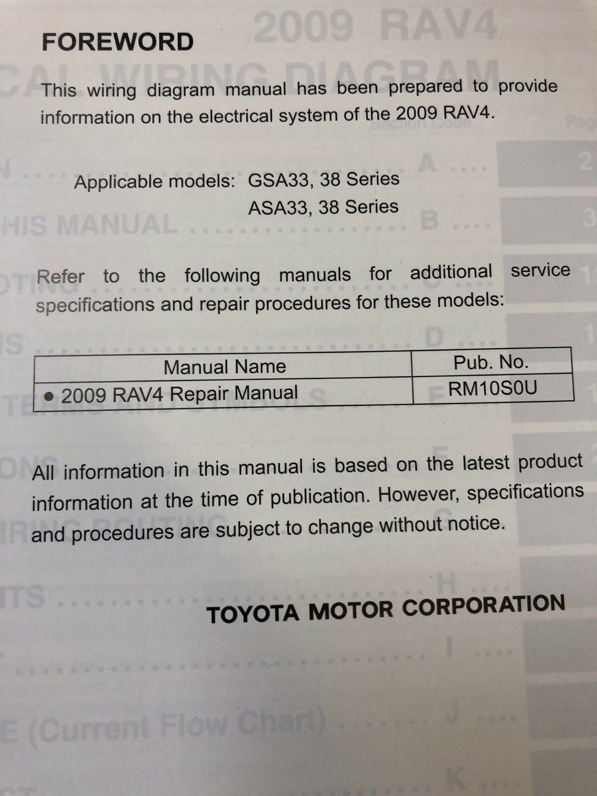 2009 Toyota RAV4 RAV 4 Electrical Wiring Diagrams Manual EWD Factory