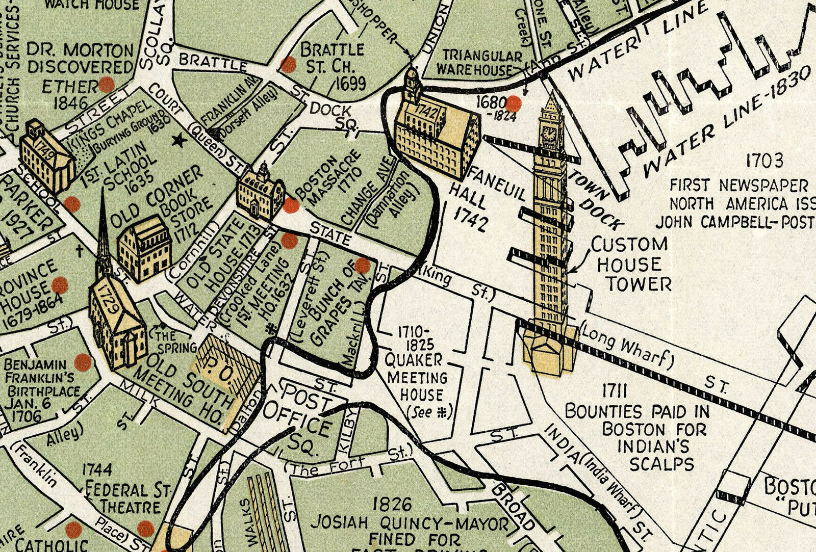 Pictorial Historical Map Shawmut Boston 1630 and 1930 - 300 years of ...