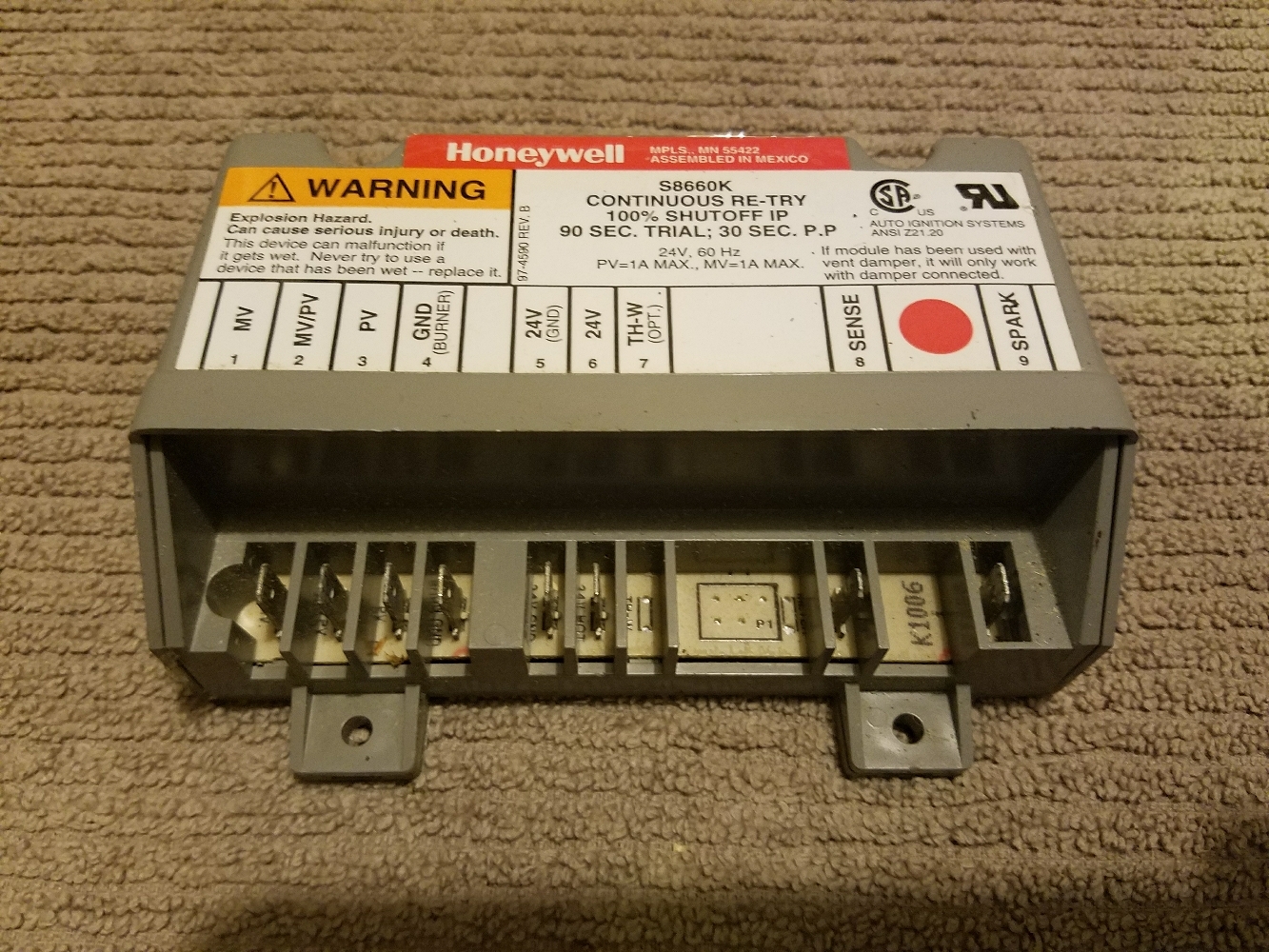 honeywell furnace igniton control module s8660k1006 80n9201 38707b001