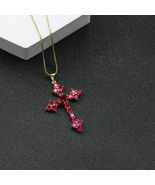 2Ct Round Cut Red Ruby 14K Yellow Gold Finish Cross Pendant WIth Free Chain - $112.49