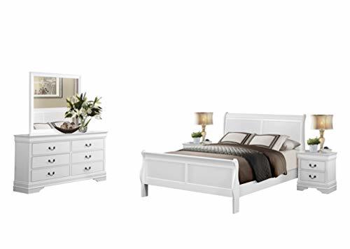 Modern Louis Philippe 5PC Bedroom Set Cal King Sleigh Bed, Dresser, Mirror, 2 Ni - Bookcases ...