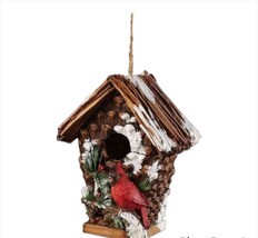 Cardinal Bird House Hanging 9.8" High Poly Stone Snowy Winter Jute Rope Durable image 2