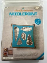 Vintage 1974 Columbia Minerva Corp Square Needlepoint Pillow Cover Sea Shells - $29.69