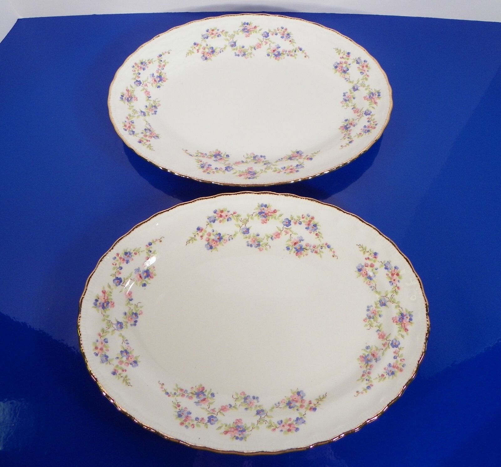 Lot of 2 VTG Pope Gosser 5 ¾" Dessert Berry Bowls BLUE BELLE Pink & Blue Flowers 