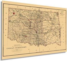 1887 Indian Territory Oklahoma Map - Vintage Map of Oklahoma Wall Art - Oklahoma - $34.99+