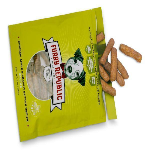 Furry Republic Chicken, Apple Peanut Butter Recipe Sticks Dog Treats, 6