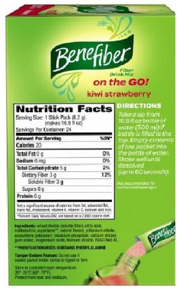 Benefiber Fiber Drink Mix On The Go! Stick Packs, Kiwi Strawberry 24