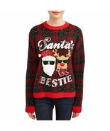 Women&#39;s Red Santa&#39;s Bestie Ugly Christmas Sweater Juniors - $28.87