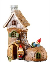 Solar Gnome House Boot Shaped 10.4" High with 2 Gnomes Windows Door Poly Resin