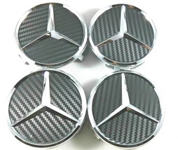 4pc Mercedes Benz Center Caps Carbon FIBER BLACK 3 Inch/75mm Fit Model C... - $18.79