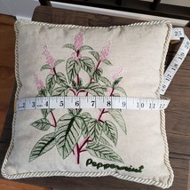 Embroidered Throw Pillow, Garden Herb Peppermint Pink Flower, Botanical 12" image 6