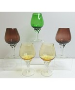 Hand Blown Amber Purple Red Vintage Cordial Glasses Twisted Stem MCM Bar... - $39.27