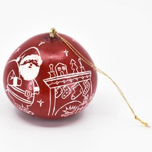 Handcrafted Carved Gourd Santa by Fireplace Red Christmas Ornament Made in Peru