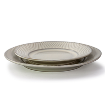 Elama Market Finds 16 Piece round Stoneware Dinnerware Set in Embossed White image 4
