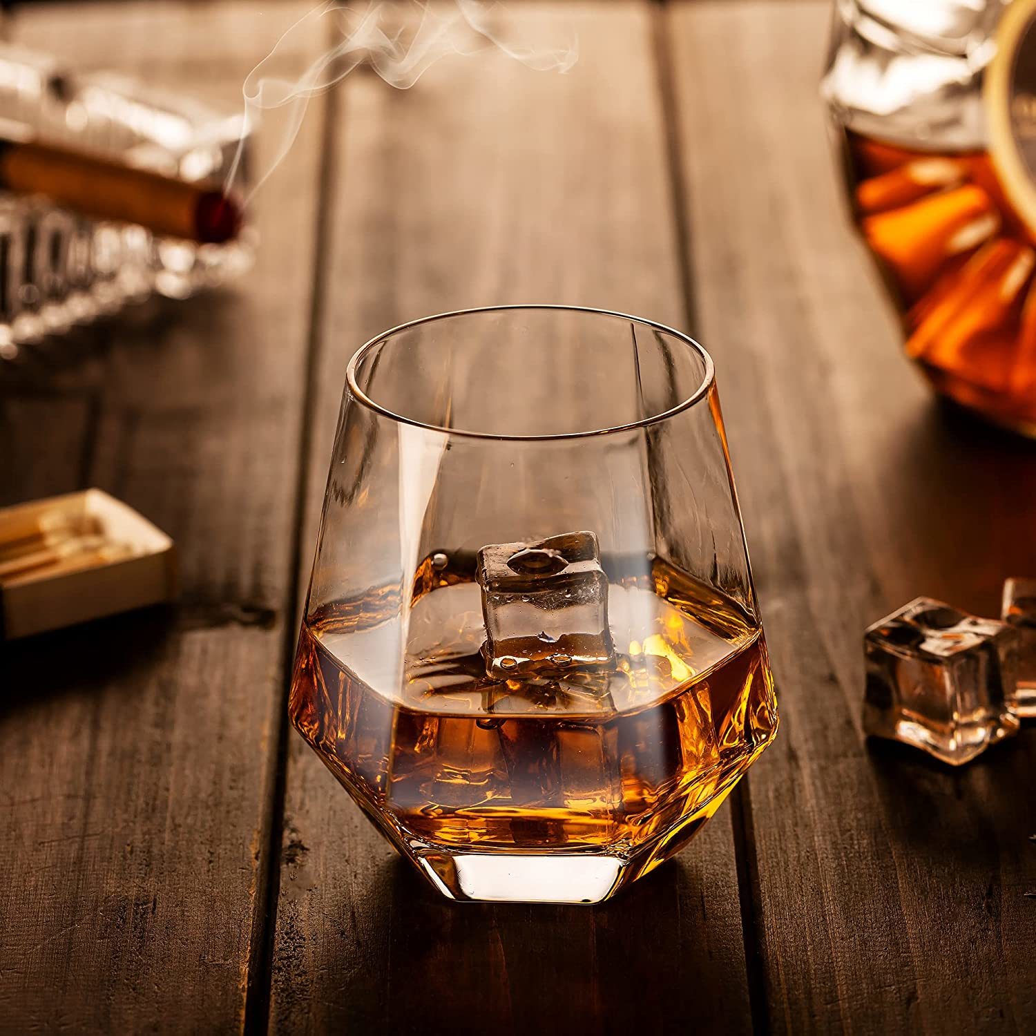WSCGLCF Whiskey Glasses Hexagon Geometric Tilted Drinking Glasses for