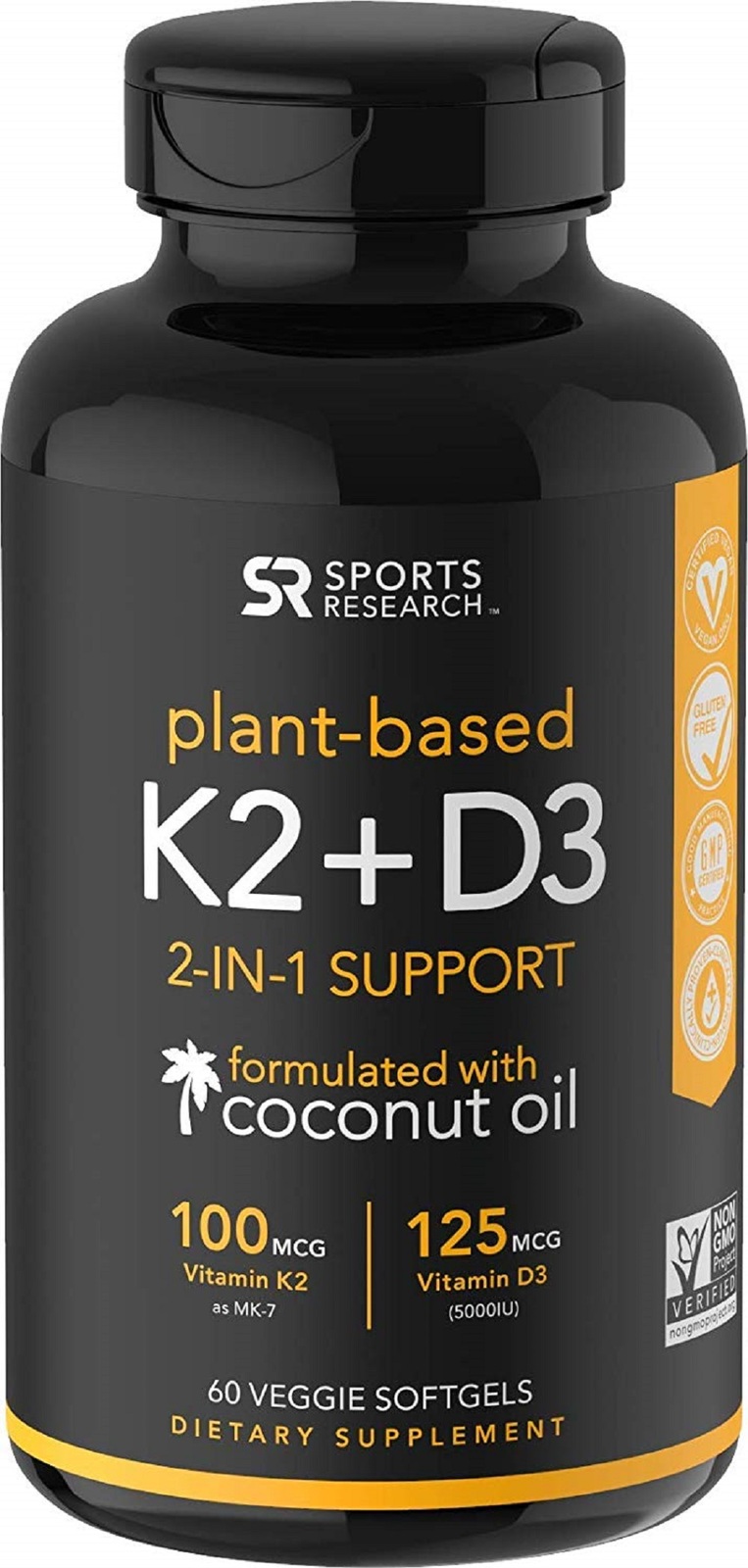 Vitamin K2 + D3 with Organic Coconut Oil Your Heart, Bones & Teeth 60Soft gels