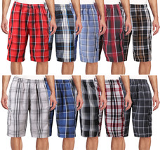 Men's Plaid Checkered Multi Pocket Elastic Waist Lightweight Casual Cargo Shorts
